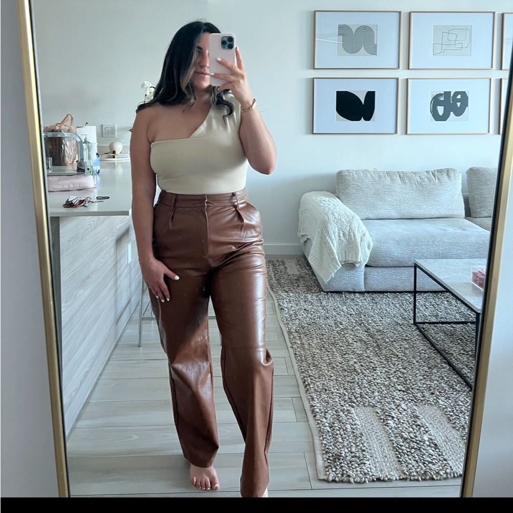 Brown High Waisted Leather Pants Size 8